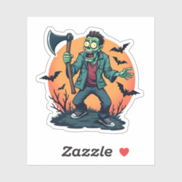 Zombie Holding Ax Creepy Halloween Design Aufkleber