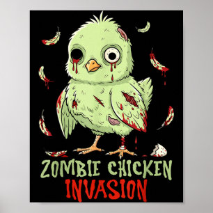 Zombie-Hühner-Invasion süßes untotes Küken Poster