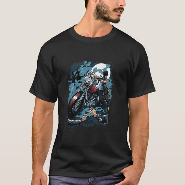 Zombie Hunter Biker T-Shirt Funny Halloween Ghost  (Vorderseite)