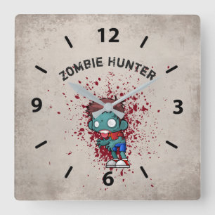 Zombie Hunter with Blood Splatter Creepy Cool Quadratische Wanduhr