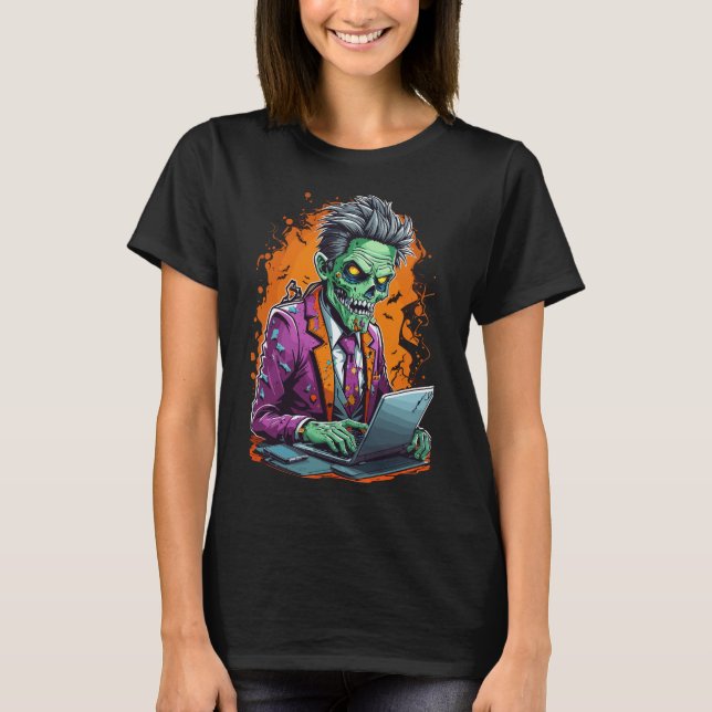 Zombie im Cubicle | Halloween T-Shirt (Vorderseite)