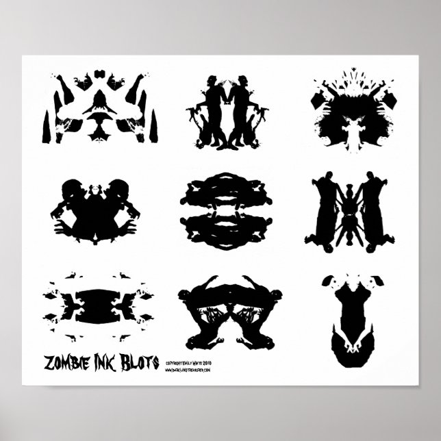Zombie Ink Blot Rorschach Dunkle Psychologie Kunst Poster (Vorne)