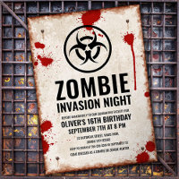 Zombie-Invasion mit Blutflecken und rostigem Zeich