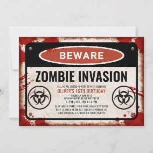 Zombie Invasion Party mit rostigem Gefahrenzeichen Einladung