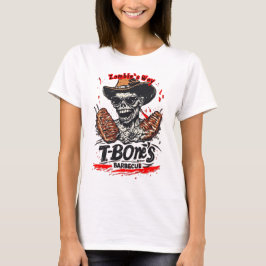 Zombie isst ein T-Bone-Steak auf einem Weißen    T-Shirt