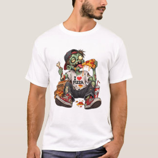 Zombie isst Pizza Halloween T-Shirt