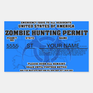 Zombie-Jagd-Erlaubnis (blau) Rechteckiger Aufkleber