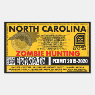 Zombie-Jagd-Erlaubnis-North Carolina Rechteckiger Aufkleber