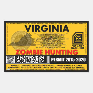 Zombie Jagderlaubnis Virginia Rechteckiger Aufkleber