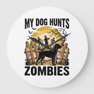 Zombie-Jagdhund Vintage-Halloween-Shirt_1 Große Wanduhr