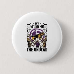 Zombie-Jäger-Hund-Halloween-vintage-graviertes-Shi Button