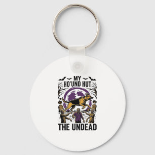 Zombie-Jäger-Hund-Halloween-vintage-graviertes-Shi Schlüsselanhänger