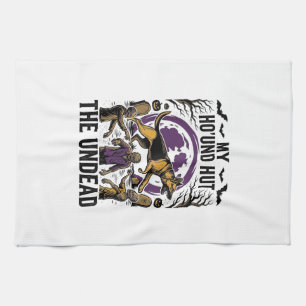 Zombie-Jäger-Hund Halloween Vintage-Stich-Shirt Geschirrtuch