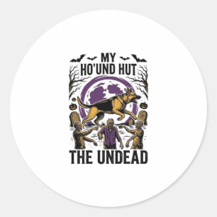 Zombie-Jäger-Hund Halloween Vintage-Stich-Shirt Runder Aufkleber