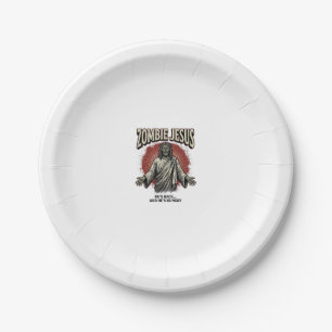 Zombie-Jesus-Vintage-Stichzeichnung Lustiges-Shirt Pappteller