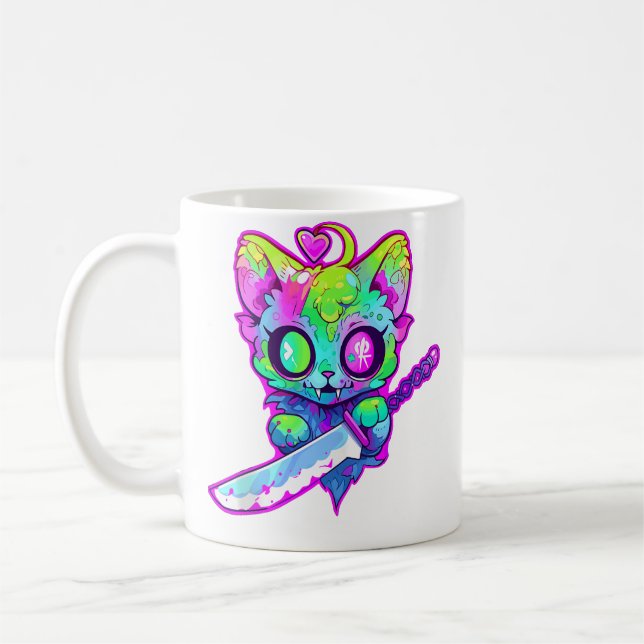 Zombie-Katze-Samurai-Edm-Festival-Rave Kaffeetasse (Links)