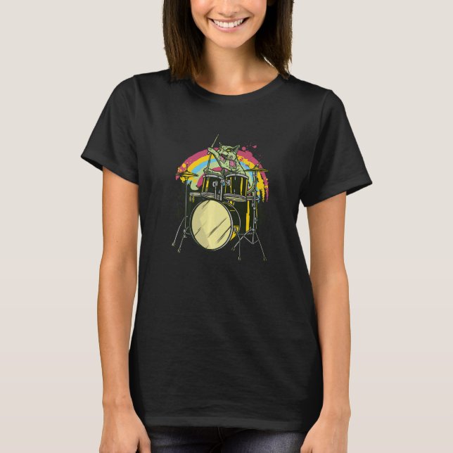 Zombie-Katze-Schlagzeuger T-Shirt (Vorderseite)
