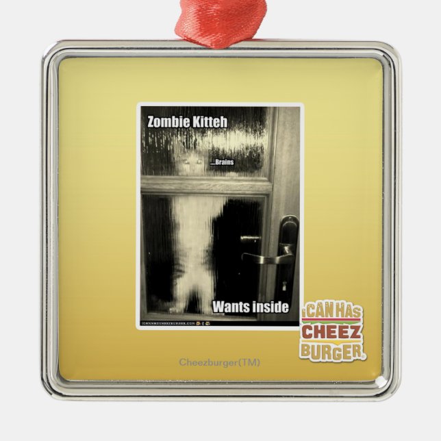 Zombie Kitteh Silbernes Ornament (Vorne)