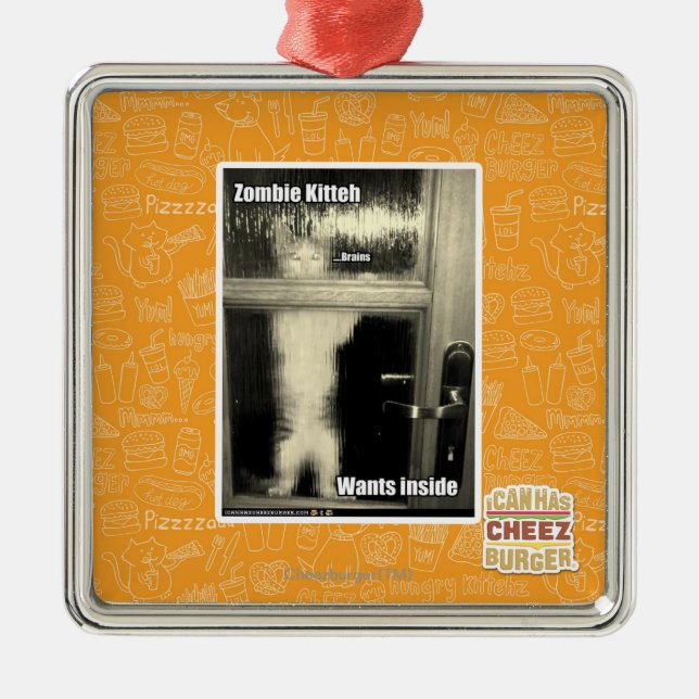 Zombie Kitteh Silbernes Ornament (Vorne)