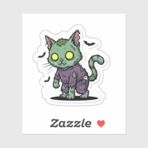 Zombie Kitty - Spooky Green Cat Halloween Aufkleber
