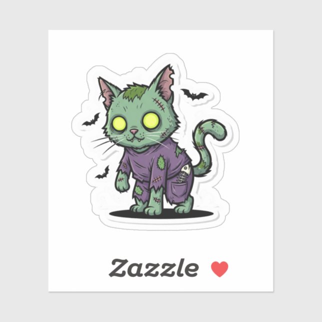 Zombie Kitty - Spooky Green Cat Halloween Aufkleber (Blatt)