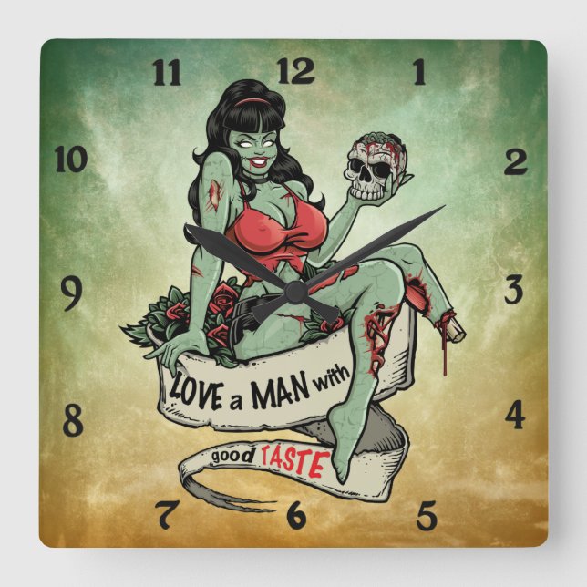 Zombie-Liebe Quadratische Wanduhr (Vorderseite)