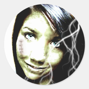 Zombie-Mädchen-Beleuchtungs-Bolzen-Haar und Runder Aufkleber