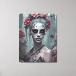 Zombie-Mädchen in den Rosen  Leinwanddruck
