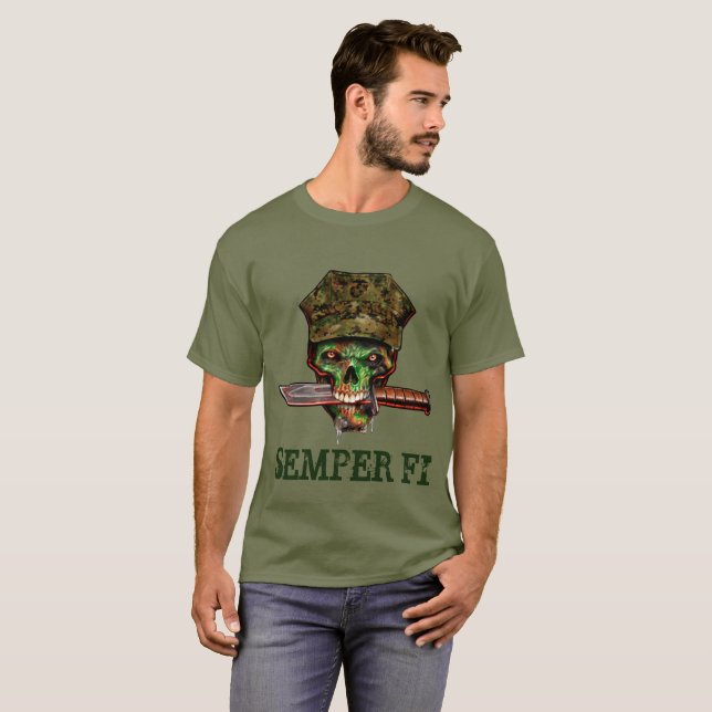 Zombie Marine Dagger, Semper Fi, Customizing, T-Shirt (Vorne ganz)