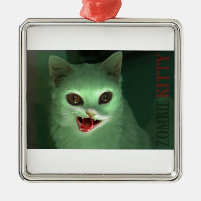 Zombie-Miezekatze Silbernes Ornament (Vorne)