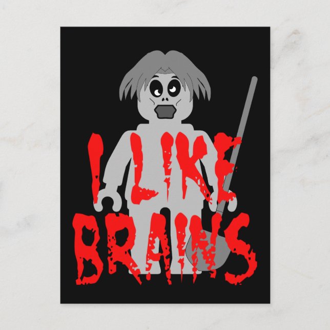 Zombie Minifig "I Like Brains" Postkarte (Vorderseite)
