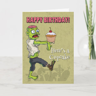 Zombie mit Cupcake Funny Birthday Card Karte