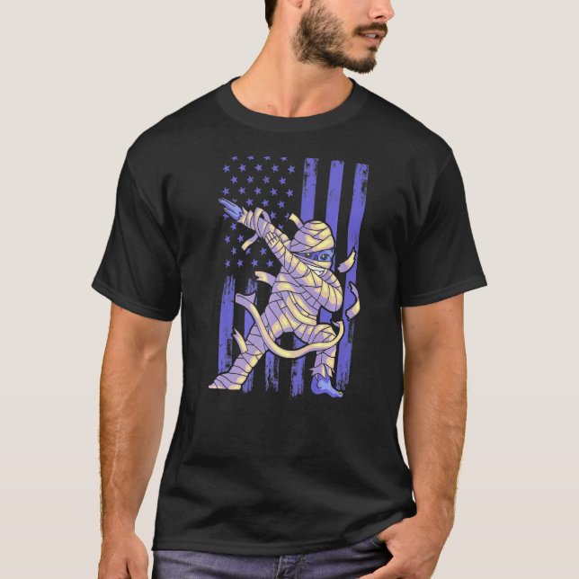 Zombie Mummy Dab Dabbing Dance American Flag Hallo T-Shirt (Vorderseite)