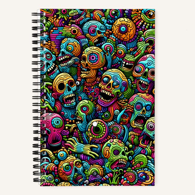 Zombie-Muster in verschiedenen Farben Notizbuch (Vorderseite)