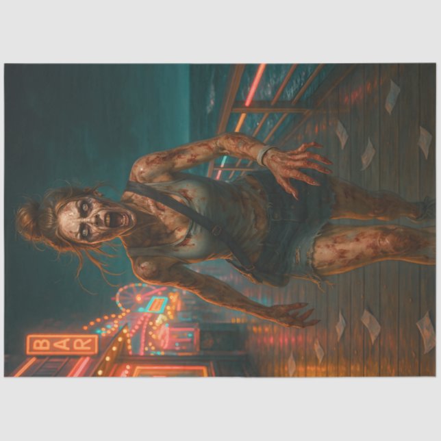 Zombie Neon Boardwalk | Gothic Untot Halloween Seidenpapier (Vorderseite)