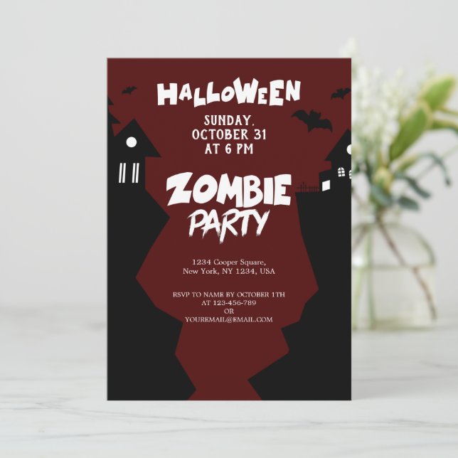 Zombie Night Party, Halloween Celebration Oktober Einladung (Stehend Vorderseite)