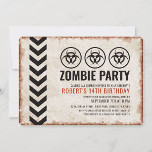 Zombie-Party Einladung mit Biogefährdung-Symbol