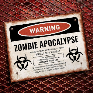 Zombie-Party-Einladung mit Warnschild Einladung