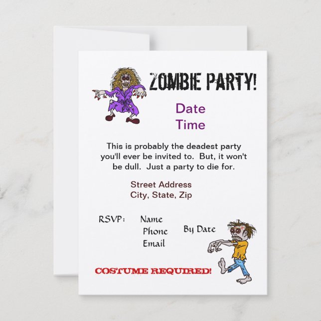 Zombie Party    EinladungAnpassen Sie es! Einladung (Vorderseite)