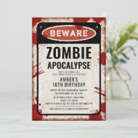 Zombie-Party mit BEWARE-Zeichen und Blutflecken