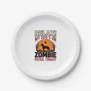 Zombie-Patrouillen-Hund Halloween Vintage-Stich De Pappteller