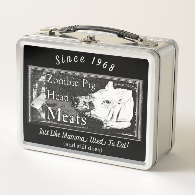 Zombie Pig Head Meats - Seit 1968 Schwarz & Weiß Metall Lunch Box (Vorderseite)
