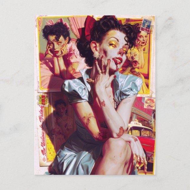 Zombie Pin-Up VII Postkarte (Vorderseite)