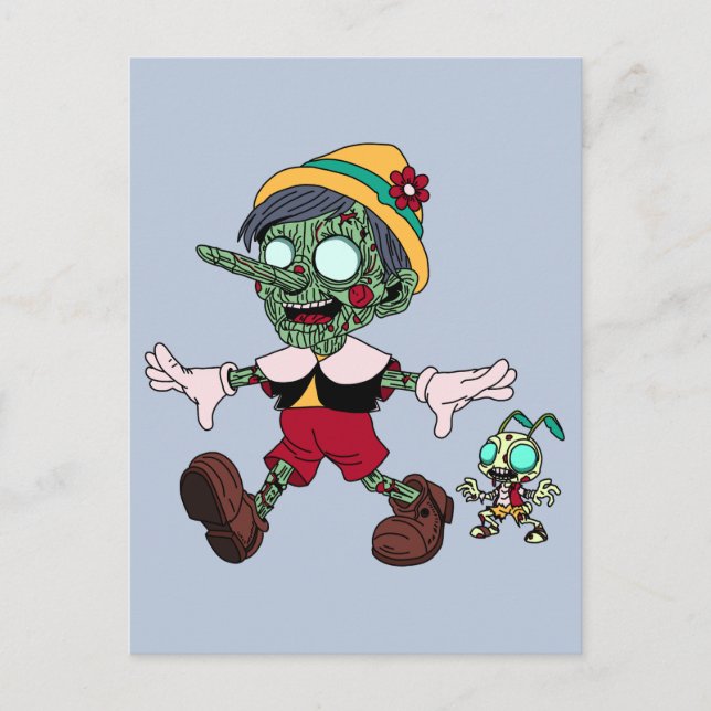 Zombie Pinocchio & Cricket Postkarte (Vorderseite)
