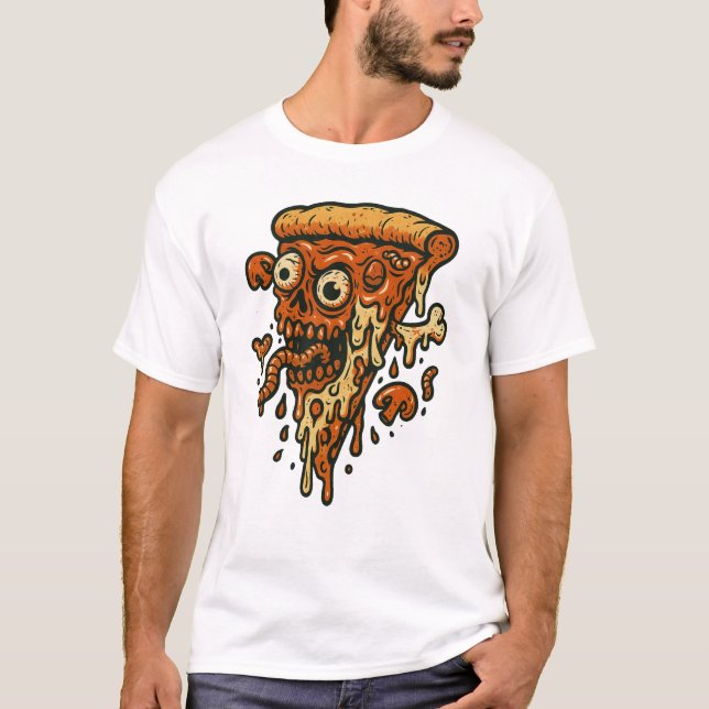 Zombie Pizza Slice - Creepy Funny Horror Küche Kun T-Shirt (Vorderseite)