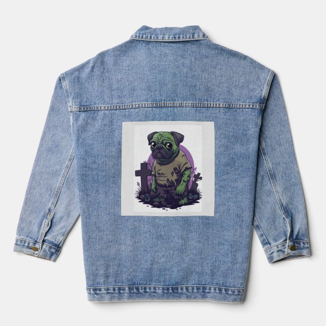 Zombie Pug � Undead Funny Halloween Dog Jeansjacke (Rückseite)