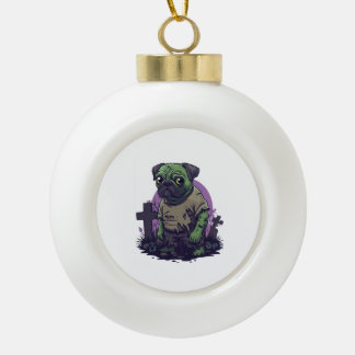 Zombie Pug � Undead Funny Halloween Dog Keramik Kugel-Ornament