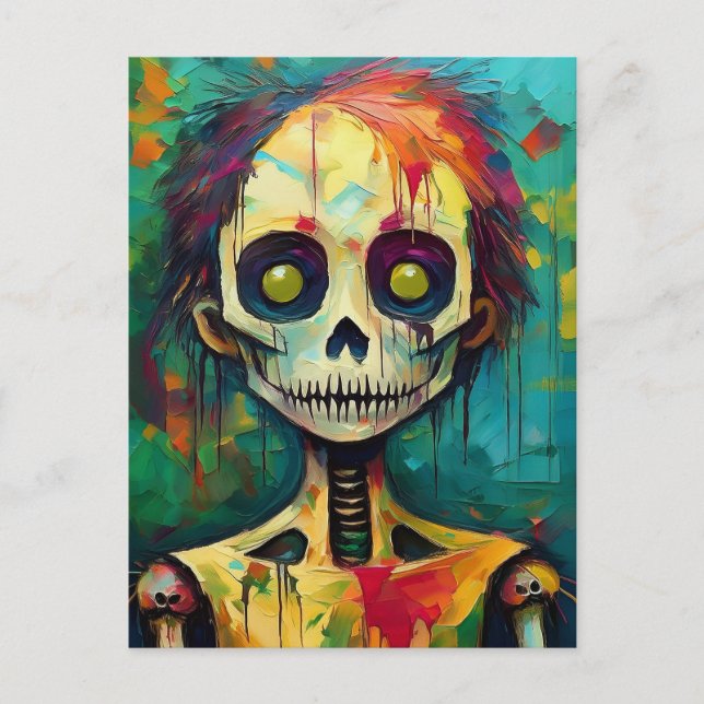 Zombie-Puppe mit gelben Augen Postkarte (Vorderseite)