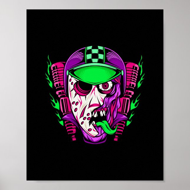 Zombie-Reiter-Neon-Horror-Biker-Design Poster (Vorne)