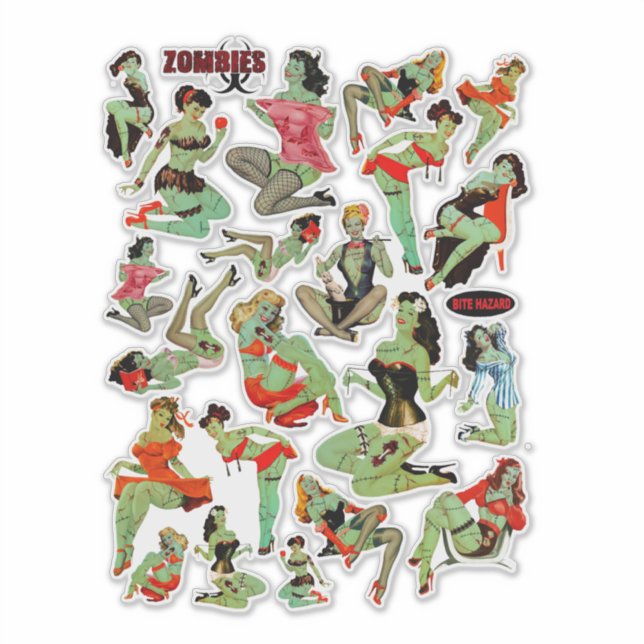 Zombie Retro Women Aufkleber (Vorderseite)